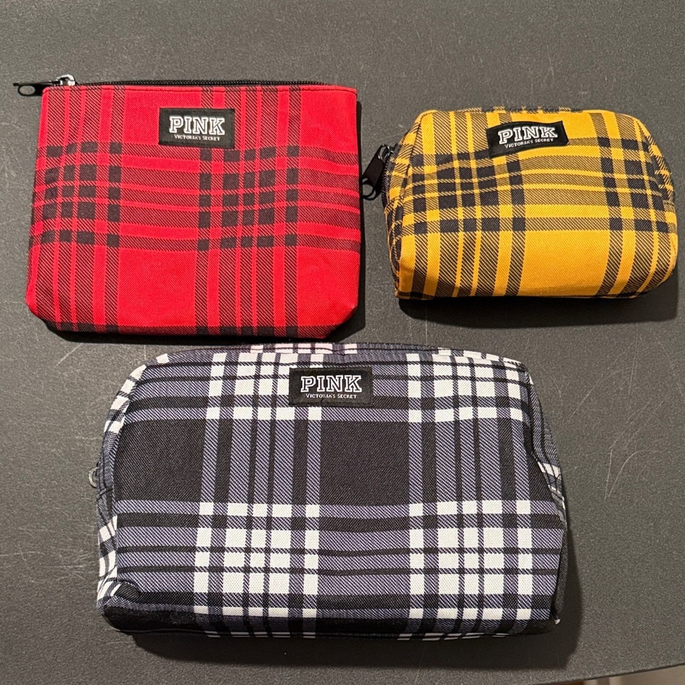 PINK Victoria's Secret Men's Plaid Toiletry Bag Set - Red, Yellow, Black